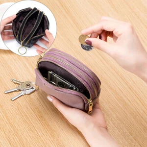 Women's Leather Coin Wallet Large Capacity Zipper Purse Credit Card Holder Bag - Picture 1 of 25