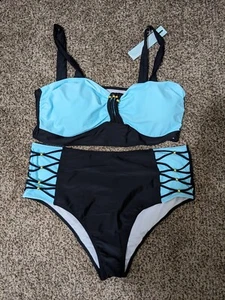 Dressfo Übergröße Badeanzug 4XL blau & schwarz Tankini Zweiteiler Swim Curve - Bild 1 von 9