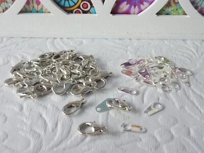 30sets Silver Tone Lobster Clasps & Chain Connecters 10mm x 6mm Jewellery Making - image 1 of 4
