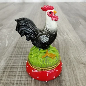 Vintage Rooster Porcelain Hinged Trinket Box - Picture 1 of 12