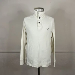 Suéter American Eagle Para Hombres XL Beige Calce Atlético Henley Cuello Simulado Acanalado Logo - Imagen 1 de 8