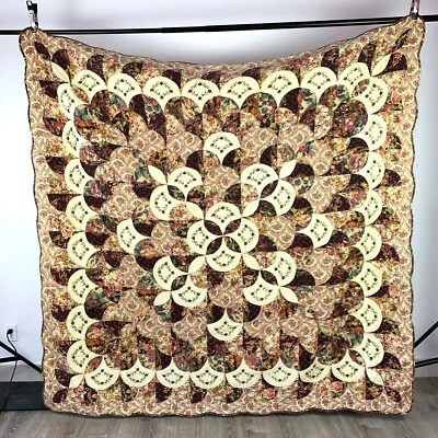 Vintage Handmade Romantic Garden Embroidered Quilt Coverlet 83 x 84 - Image 1 of 4