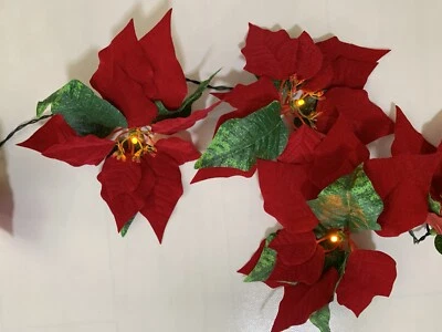 Lighted Red Poinsettia Flower Christmas Garland 6' Long  - Image 1 of 4