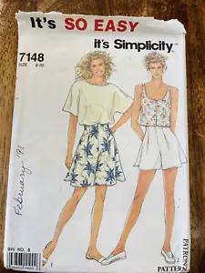 Vintage Simplicity Pattern 90's Pleated Shorts Crop Top #7148 UNCUT Sz 8-20 - Picture 1 of 2