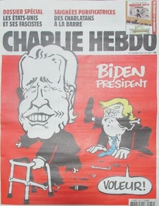 CHARLIE HEBDO #1487 January 2021 BIDEN PRESIDENT CARTOON TRUMP WHY? - Picture 1 of 2
