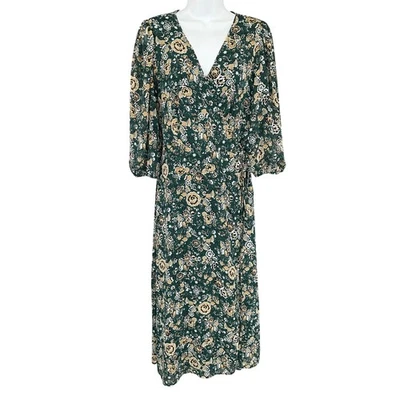 Ann Taylor Wrap Maxi Dress Sz 10 Green Garden Church Office Boho Feminine - Image 1 of 4