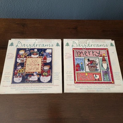 LOT DIMENSIONS DAYDREAMS CROSS STITCH KIT Christmas Joy Santa Snow GLASS & MAT - Image 1 of 3