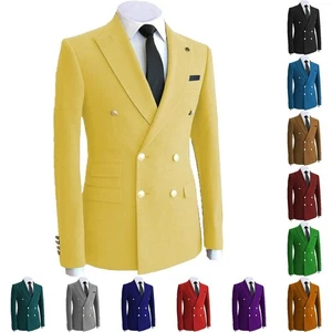 Mens Double Breasted Suits Blazer Coat Lapel Jacket Tuxedo Wedding Prom Workwear - Picture 1 of 35
