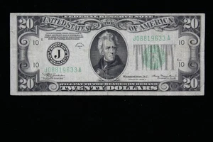 RARE $20 1934A Mule Federal Reserve Note J08819633A series A twenty Kansas City - Picture 1 of 3