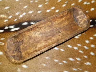 Carved Wooden Dough Bowl Primitive Wood tray Trencher Baguette Decor  17 1/2" - Image 1 of 4