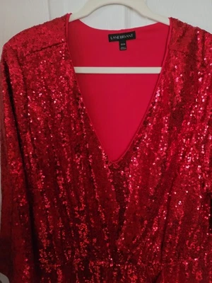 Lane Bryant Red Sequin Dress Plus Size Holiday Glam Cocktail NYE New Year's Eve - Image 1 of 4