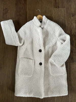 Banana Republic Petite Med Oversized Teddy Bear Fleece Sherpa Cocoon Coat Ivory - Image 1 of 4