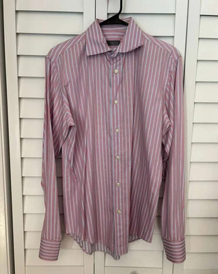 Camisa de Vestir Hombre Zara Rosa Blanco Rayas Abotonada Manga Larga Calce Ajustado Talla M Foto 1 de 4