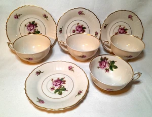 4 Vintage Syracuse China Federal Shape "Victoria" Rose Cup & Saucer Sets ~ USA! - Picture 1 of 9