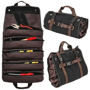 Heavy-Duty Waxed Canvas Tool Organizer Bag 15-Pockets Tool Up Roll Bags Brown - Picture 1 of 9