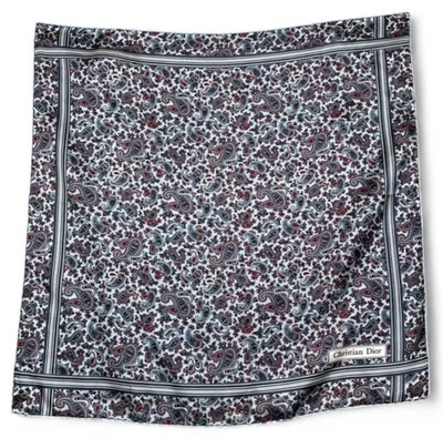 Christian Dior Vintage Paisley Seda Bufanda Azul Rojo Blanco 18.5" Cuadrado Barroco Foto 1 de 4