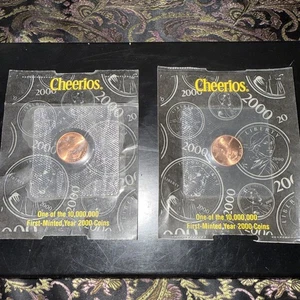 Lot Of 2- New Sealed CHEERIOS 2000 Lincoln Memorial Center Mint Penny - Picture 1 of 6