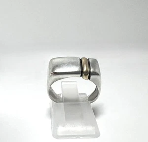 925 Silber Ring echtem Goldstreifen Vintage Bicolor Unisex Modernist Gr.EU 47 - Bild 1 von 4