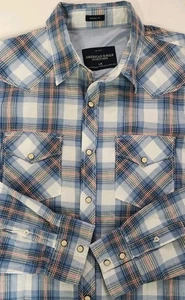 Camicia Uomo Tg L American Eagle Vestibilità Vintage Perla Snap Western Plaid Blu - Foto 1 di 9