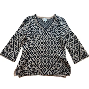 Maglione maglia jacquard Catalina vintage anni 60 donna med cammello marrone e nero diamante - Foto 1 di 6