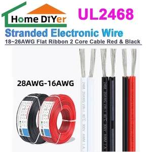 UL2468 18~26AWG Flat Ribbon 2 Core Cable Red & Black Stranded Electronic Wire - Picture 1 of 7