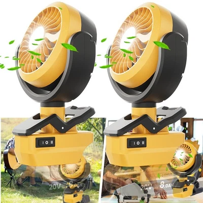 Paquete de 2 ventiladores inalámbricos para sitio de trabajo ventilador de camping con clip para batería portátil Dewalt 20V Foto 1 de 4