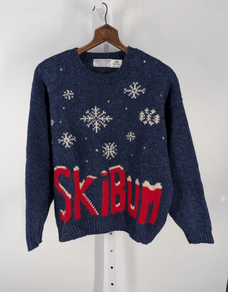 Suéter De Colección Años 80 Robert Scott Ski Bum Lana Shetland Copo de Nieve Apres Esquí Azul Reino Unido Foto 1 de 3