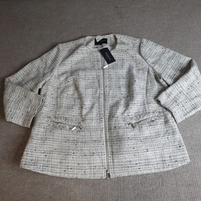 Lafayette 148 Womens Jacket 18 Beige Silver Raffia Full Zip Tweed NEW - Image 1 of 4