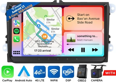 Radio estéreo para automóvil VWX6S Android 13 6+64 9" CarPlay GPS 4G LTE para VW GOLF MK5 MK6 Foto 1 de 4