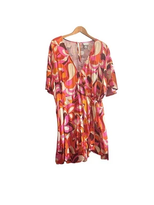 Ava & Viv Romper Faux Wrap Pink Orange Brown Red Cream Print Womens Plus Size 2X - Image 1 of 2