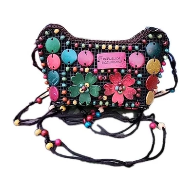 Mini Cartera De Colección Boho Flor Concha de Coco Con Cuentas República Dominicana Recuerdo Playa Foto 1 de 4