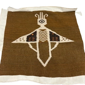 Arte textil de lana vintage tejido a mano para pájaros tribales sin terminar 15,75" x 14,25" - Imagen 1 de 8