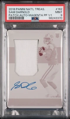 2018 National Treasures Sam Darnold #162 Rookie Auto Patch #1/1 Plate PSA 9 - Image 1 of 2