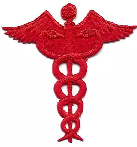 RED CADUCEUS Iron On Patch Nurse Medic Medical Profession - Picture 1 of 1