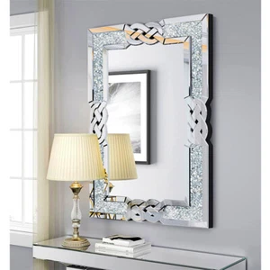 New Diamond Crush Jewel, Glass Crystals, Silver Wall Mirror 90/100cm Home Decor - Picture 1 of 18