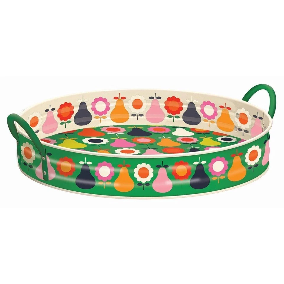 Kate Rhees Pears & Flowers Large Handled Tin Tray 390 (d) x 60mm - Image 1 of 1
