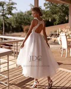 2025 Schönes Kurzes Brautkleid Hochzeitskleid 32-60 Ivory Rückenfrei Neckholder - Bild 1 von 5