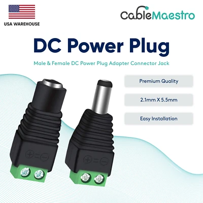 DC Power Plug Male Female Jack Connector 2.1 x 5.5mm Adapter CCTV Video Balun - Image 1 of 3