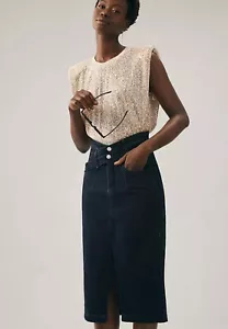 Falda midi de mezclilla Anthropologie Pilcro doble cintura talla 12 nueva con etiquetas - Imagen 1 de 7