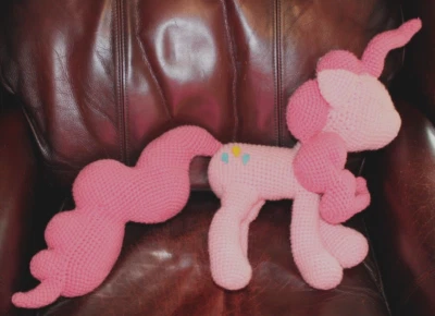 Handmade Lg Knit Pink Unicorn My Little Pony Plush Stuffed Animal 18"x 16"x 4" Foto 1 de 4