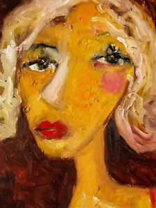 Dipinto ad olio ritratto artistico incorniciato originale su tela innescata - Foto 1 di 7