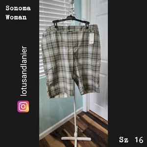 Sonoma Woman Green Plaid Bermuda Shorts Sz 16 - Picture 1 of 8