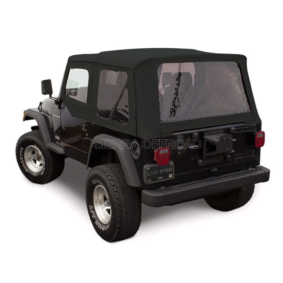 Jeep Wrangler TJ Soft Top, 97-02, Upper Doors, Tinted Windows, Black Denim - Image 1 of 4