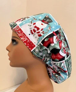 New Euro Bonnet Bouffant SCRUB HAT Ladies SNOWMAN Christmas  Medical Cap Uniform - Picture 1 of 4