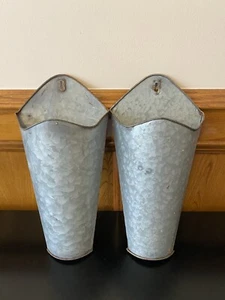 (2) Wall Hanging Planter Pocket Vase Galvanized Metal Pot Decor Farmhouse Rustic - Picture 1 of 5
