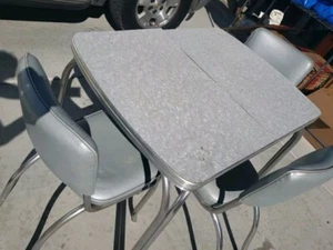 Vintage MCM Gray Virtue Bros CA Formica Chrome Dinette Dining Set & 3 Chairs - Picture 1 of 9