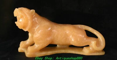 Escultura de tigre animal año zodiaco de la suerte talla de jade amarillo de 10,2"" China Foto 1 de 4