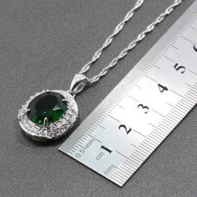 CIONDOLO + CATENA IN ARGENTO 925 E ZIRCONITE VERDE SMERALDO. - Immagine 1 di 2