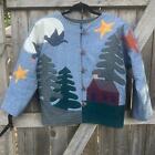 HANDMADE blue Quilted JACKET cabin ducks Trees Large wooden buttons cottage core