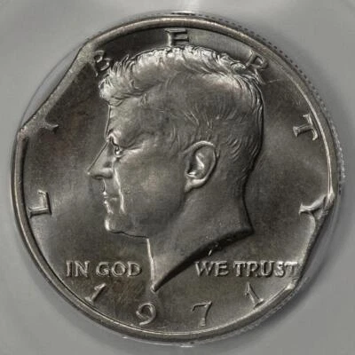 1971 ANACS MS64 Double Clip Kennedy Haf Dollar Mint Error - Image 1 of 4